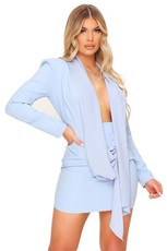 I Saw it First - Ladies Blue Woven Plunge Drape Front Blazer Dress