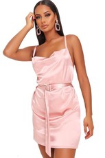 I Saw it First - Ladies Blush Pink Belted Satin Mini Dress