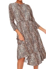 I Saw it First - Ladies Brown Leopard Print 3 4 Sleeve Midi Dress