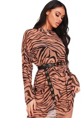 I Saw it First - Ladies Brown Zebra Long Sleeve T-Shirt Dress