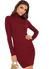 I Saw it First - Ladies Burgundy Roll Neck Long Sleeve Mini Dress