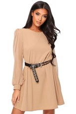 I Saw it First - Ladies Camel Tie Back Organza Sleeve Dress