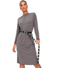 I Saw it First - Ladies Charcoal Long Sleeve Midi Tshirt Dress