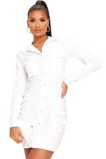 I Saw it First - Ladies Crepe Pocket Front Ruched Side Shirt Dress