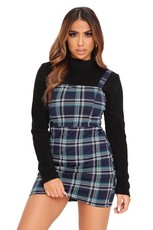 I Saw it First - Ladies Dark Blue Check Pinafore Dress