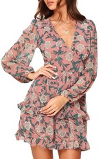 I Saw it First - Ladies Dusky Pink Floral Long Sleeve Skater Dress