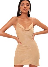 I Saw it First - Ladies Gold Cowl Neck Satin Mini Dress