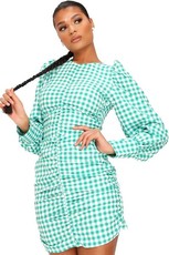 I Saw it First - Ladies Green Cotton Poplin Ruched Front Gingham Dress