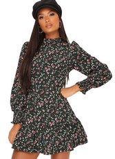 I Saw it First - Ladies Green High Neck Floral Print Smock Dress