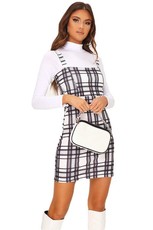 I Saw it First - Ladies Grey Crepe Check Pinafore Dress