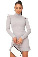 I Saw it First - Ladies Grey High Neck Ribbed Mini Dress