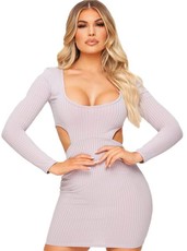 I Saw it First - Ladies Grey Long Sleeve Cut Out Bodycon Dress