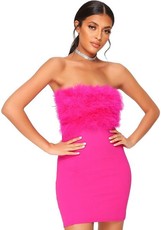 I Saw it First - Ladies Hot Pink Feather Bandeau Mini Dress