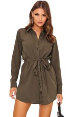 I Saw it First - Ladies Khaki Tie Waist Shirt Dress