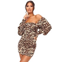 I Saw it First - Ladies Leopard Print Puff Sleeve Mini Dress