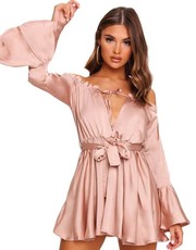 I Saw it First - Ladies Mauve Bardot Satin Dress