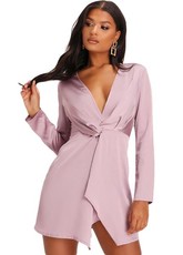 I Saw it First - Ladies Mauve Plunge Neck Knot Front Dress