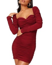 I Saw it First - Ladies Merlot Ruched Sleeve Mini Dress