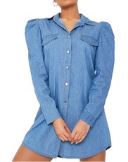 I Saw it First - Ladies Mid Wash Puff Sleeve Denim Dress