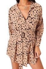 I Saw it First - Ladies Mustard Animal Print Drop Shoulder Shirt Dress