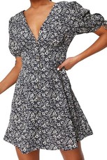 I Saw it First - Ladies Navy Ditsy Floral Plunge Button Tea Dress