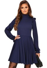 I Saw it First - Ladies Navy High Neck Balloon Sleeve Smock Dress