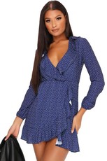 I Saw it First - Ladies Navy Wrap Polka Dot Tea Dress