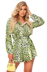 I Saw it First - Ladies Neon Green Neon Leopard Print Button Through Shirt