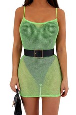 I Saw it First - Ladies Neon Lime Glitter Mesh Cami Bodycon Dress