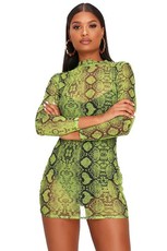 I Saw it First - Ladies Neon Lime Snake Print Bodycon Sheer Mesh Dress