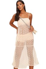 I Saw it First - Ladies Nude Mesh Polka Dot Midi Dress