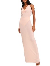 I Saw it First - Ladies Nude Nude Cowl Neck Glitter Lurex Maxi Dress