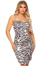 I Saw it First - Ladies Nude Zebra Print Cowl Neck Ruched Mini Dress