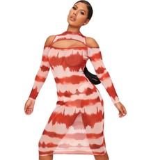 I Saw it First - Ladies Orange Mesh Tie Dye Cut Out Midi Dress