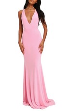 I Saw it First - Ladies Pink Double Layer Slinky Cross Back Maxi Dress