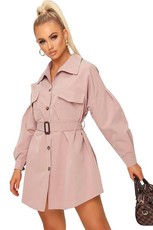 I Saw it First - Ladies Pink Drop Shoulder Belted Oversized Shirt Dress