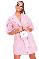 I Saw it First - Ladies Pink Gingham Balloon Sleeve Blazer Dress