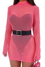 I Saw it First - Ladies Pink Glitter Mesh Long Sleeve Bodycon Dress