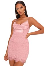 I Saw it First - Ladies Pink Lace And Satin Mini Dress