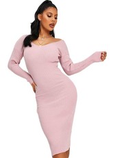 I Saw it First - Ladies Pink Long Sleeve Knitted Midi Dress