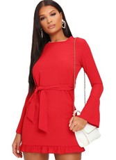 I Saw it First - Ladies Red Flare Sleeve Belted Mini Dress