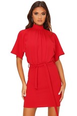 I Saw it First - Ladies Red High Neck Batwing Mini Dress