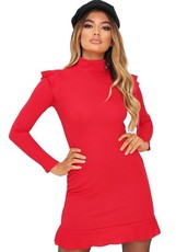 I Saw it First - Ladies Red High Neck Ribbed Mini Dress