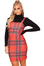 I Saw it First - Ladies Red Jersey Check Print Pinafore Dress