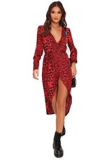 I Saw it First - Ladies Red Leopard Print Wrap Front Midi Dress