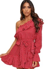 I Saw it First - Ladies Red Polka Dot One Shoulder Tea Dress