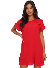 I Saw it First - Ladies Red Ruffle Shift Dress