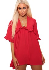 I Saw it First - Ladies Red Ruffle Sleeve Smock Dress