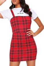 I Saw it First - Ladies Red Tartan Stretch Crepe Pinafore Dress