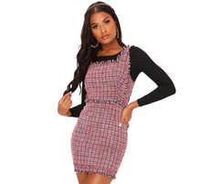 I Saw it First - Ladies Red Tweed Square Neck Mini Dress